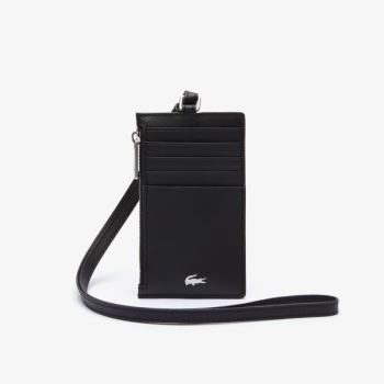 Lacoste Fitzgerald Leather Neck Strap Zippered Card Holder - Doplňky Pánské Černé | CZ-RM31TV